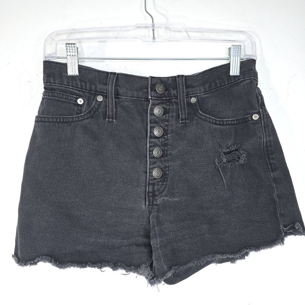 Madewell Black Cut Off Distressed Button Fly High Rise Denim Jean Shorts
